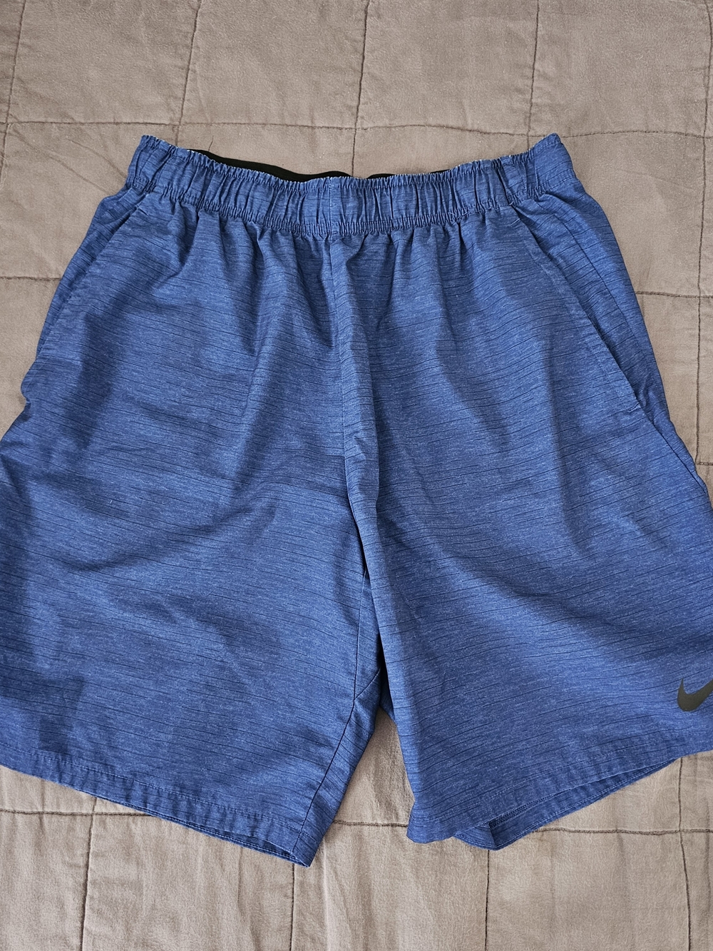 Nike Men’s Heathered Blue Athletic Shorts with Black Swoosh